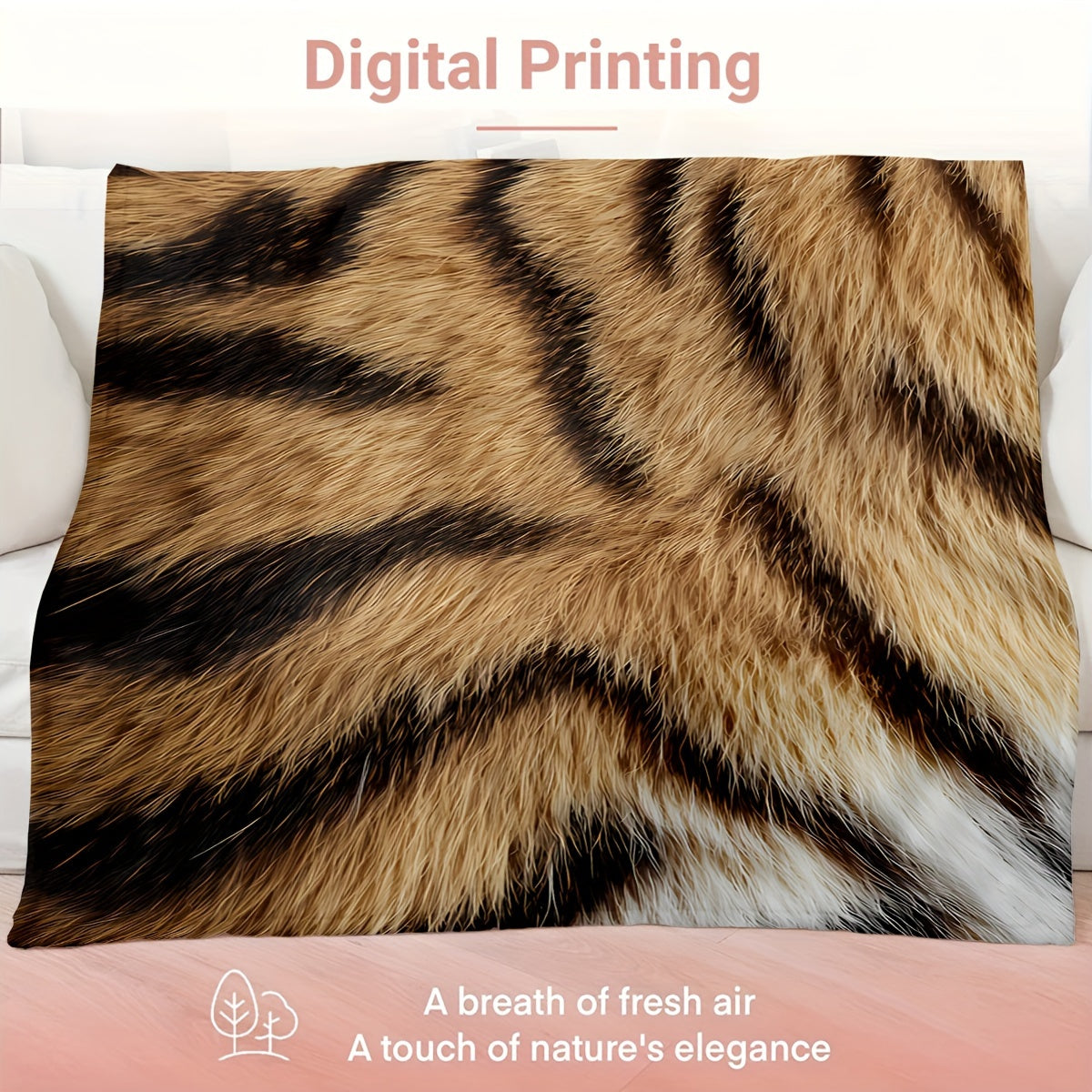 Winter Tiger Fur Texture Fleece Blanket for Bed Couch Soft Warm Christmas Gift