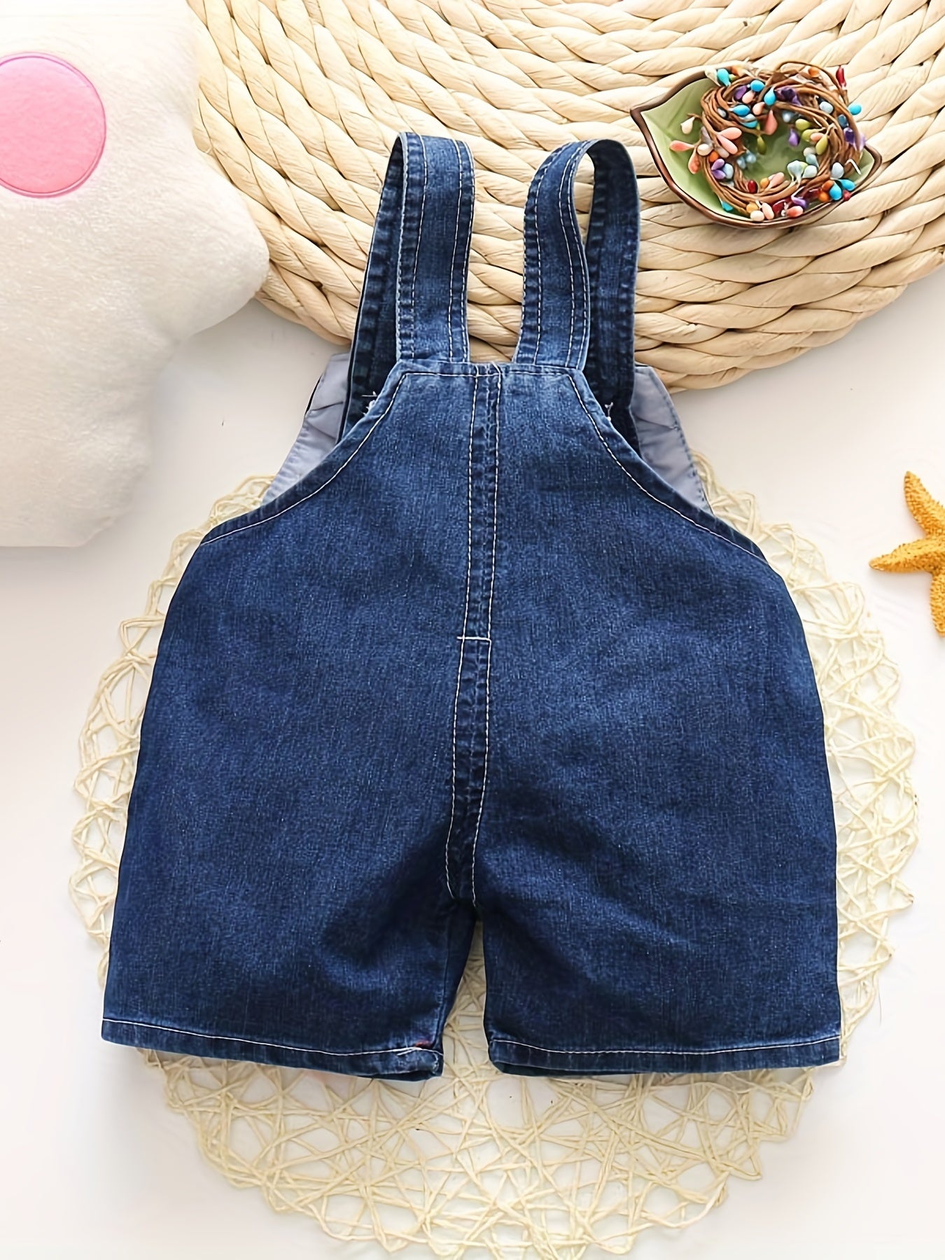 Kids' Denim Striped Suspender Pants with Pockets for Girls Summer Regular Fit