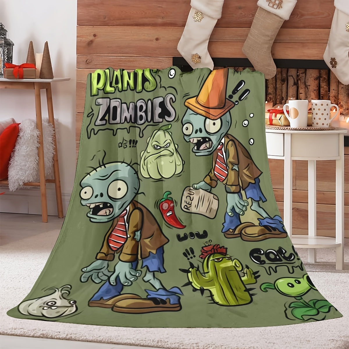 Plants vs Zombies Reversible Flannel Fleece Blanket for Kids and Adults 100% Polyester