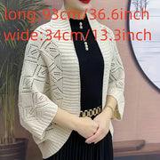 Black Knit Cardigan Shawl for Women Autumn Winter Soft Acrylic Layering Wrap with Three-Quarter Sleeves