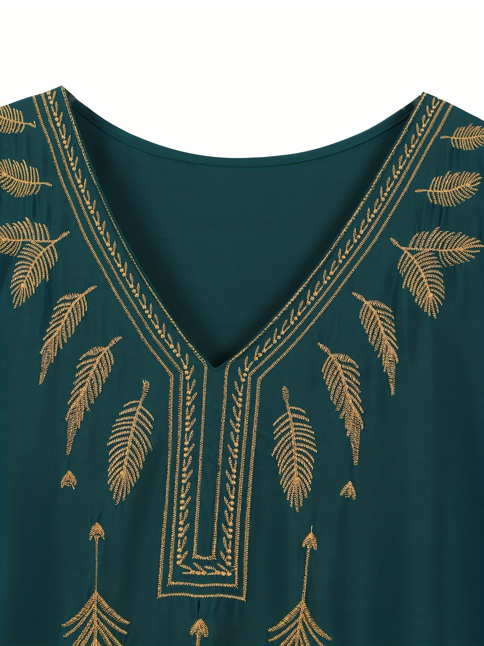 Women's Ethnic V-Neck Dress With Bat Sleeves and Side Slits for Beach Vacations