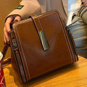 Women's Leather Shoulder Bag with Removable Strap Zipper Closure Edge Paint in Black Coffee Light Brown