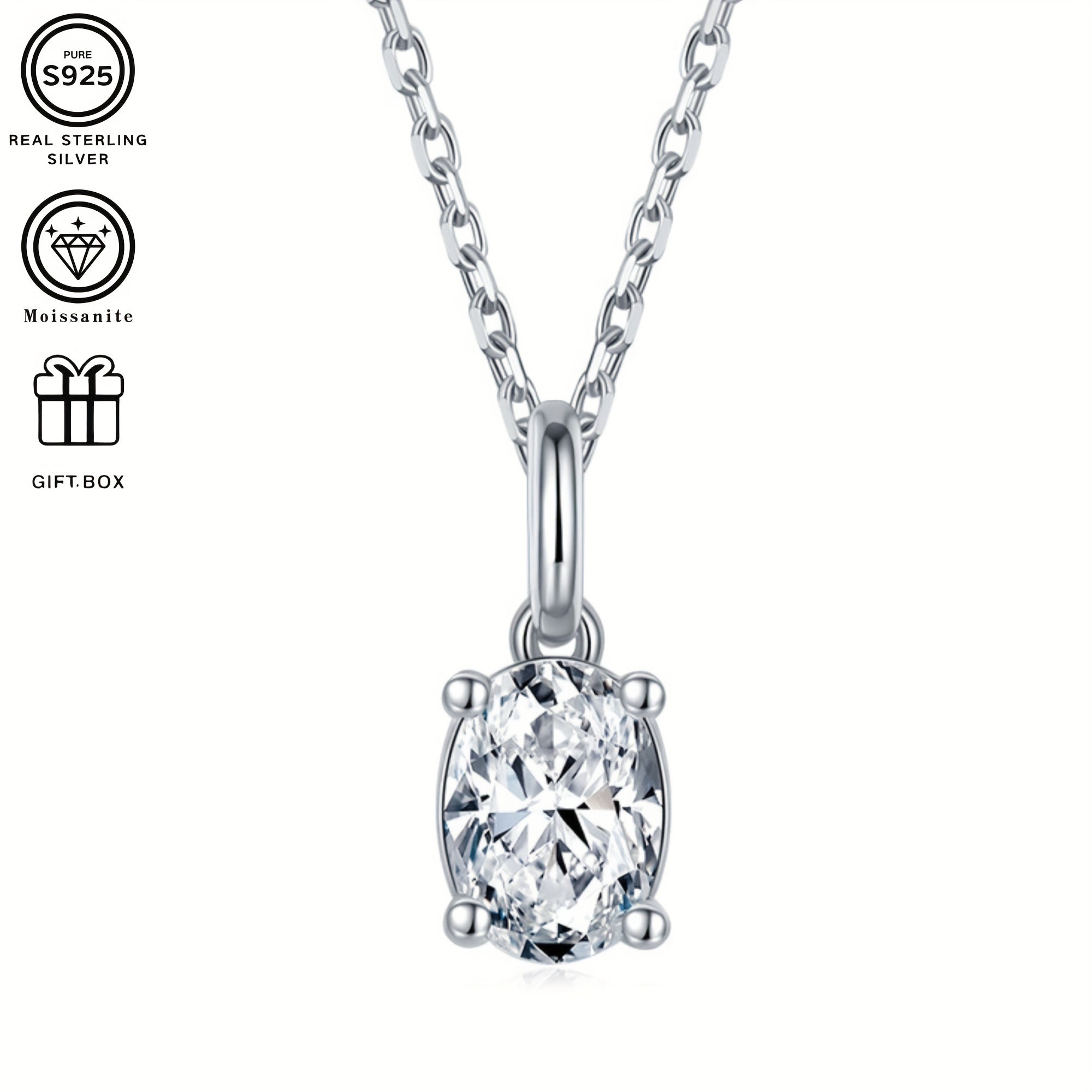 Sterling Silver Jewelry Set with Moissanite Pendant Necklace and Stud Earrings for Women