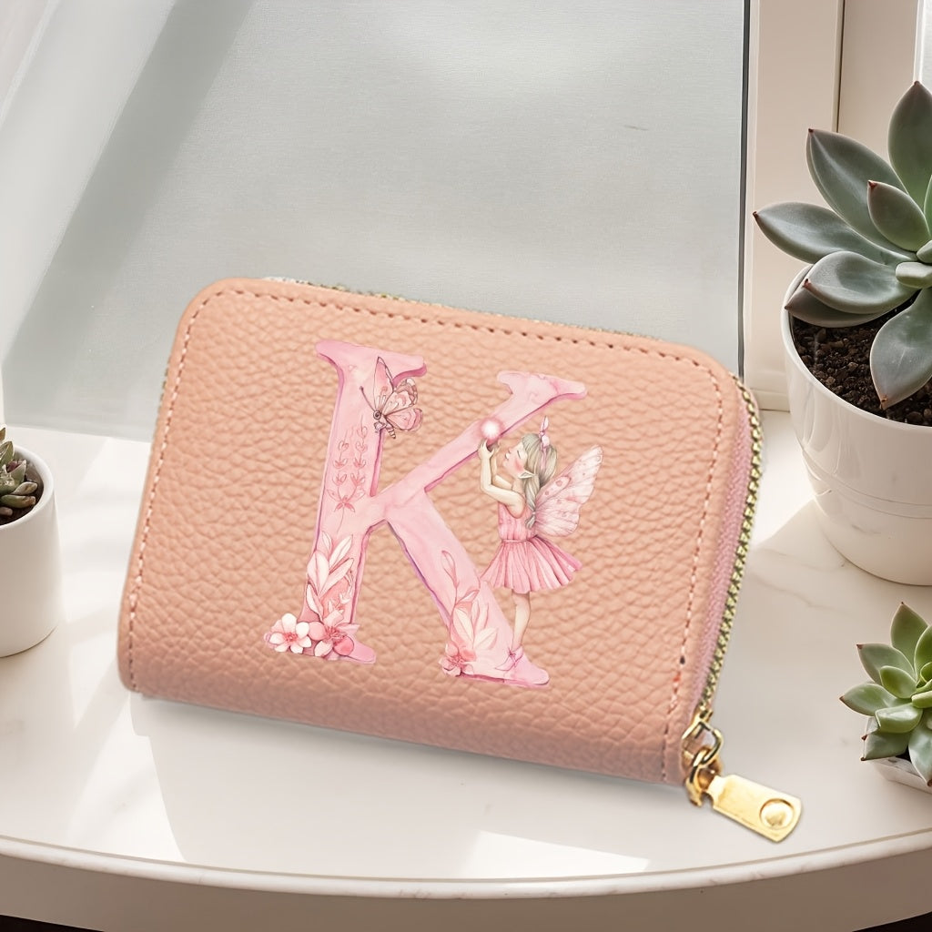 Tarjetero de mujer de cuero sintético, estilo acordeón delgado, con cierre de cremallera para monedas