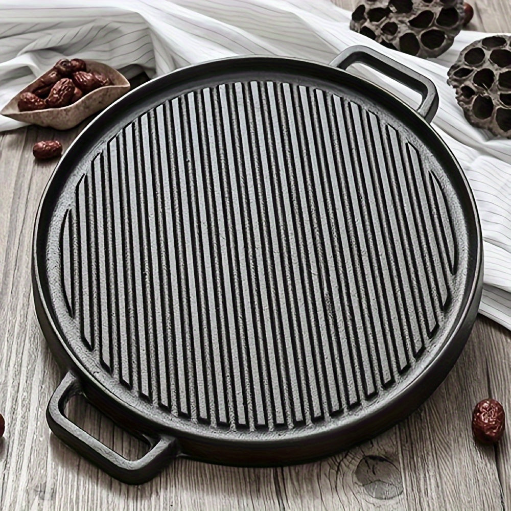 Double-Sided Cast Iron Roasting Pan with Grill Plate Reversible Non-Stick Cookware