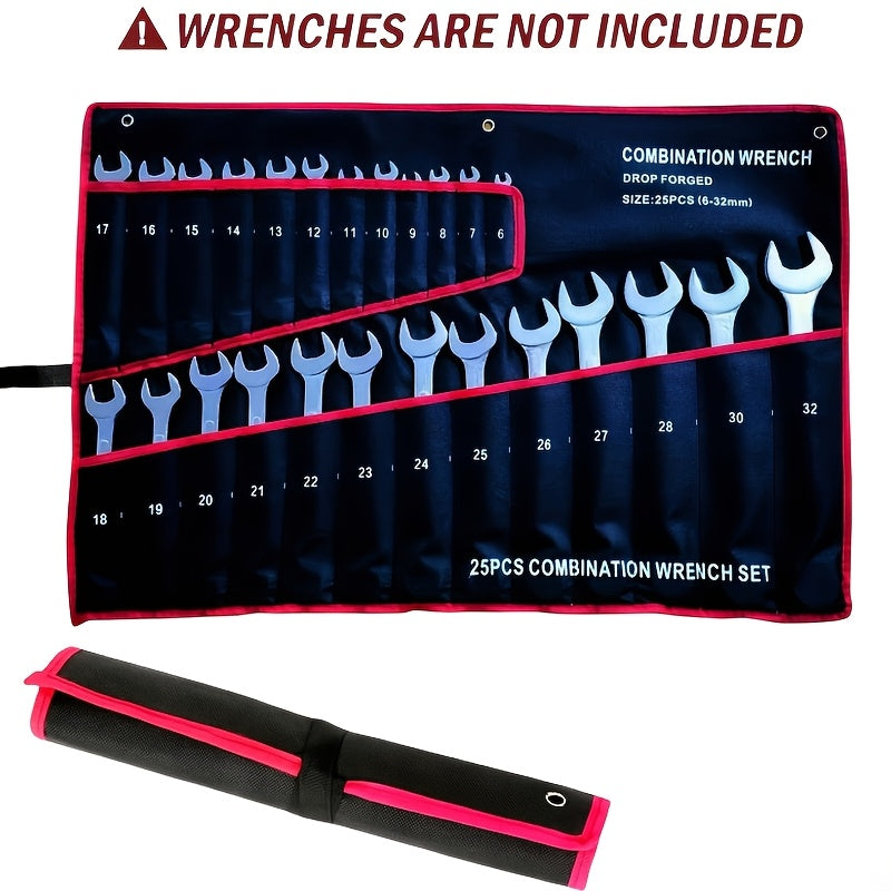 Fabric Wrench Organizer Roll with 25 Pockets Heavy-Duty Tool Storage for Craftsmen