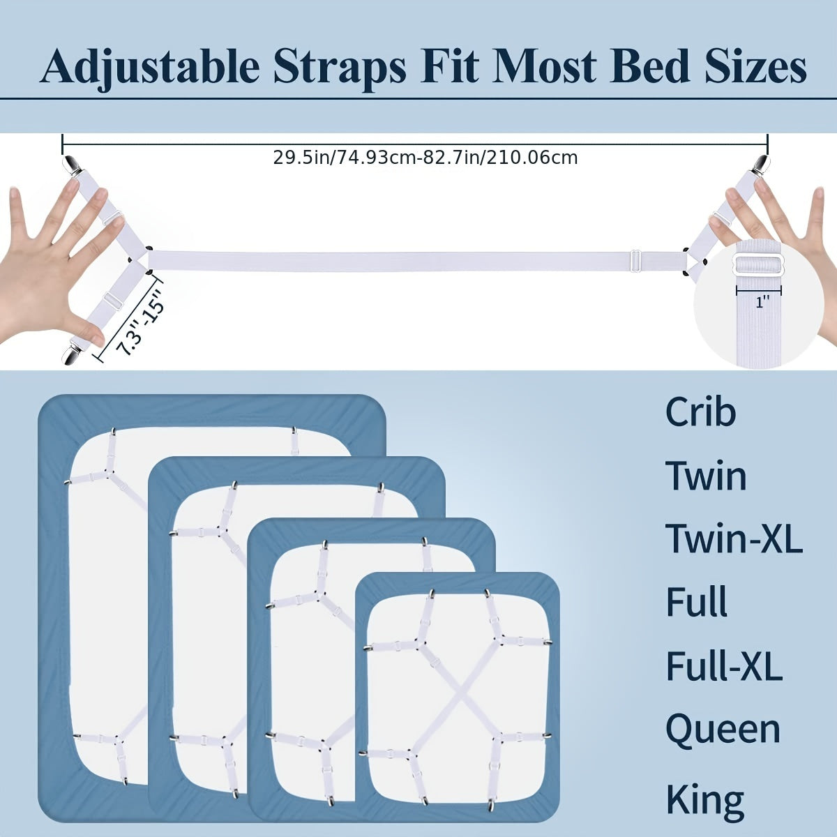 Set of 2 Adjustable Bed Sheet Holder Straps with Crisscross Design and Elastic Bands