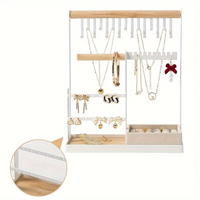 Metal Jewelry Holder with Multi-Layer Display Rack and Detachable Tray for Earrings and Necklaces