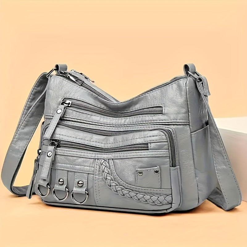 Black Crossbody Bag for Women with Zippers and Polyester Lining