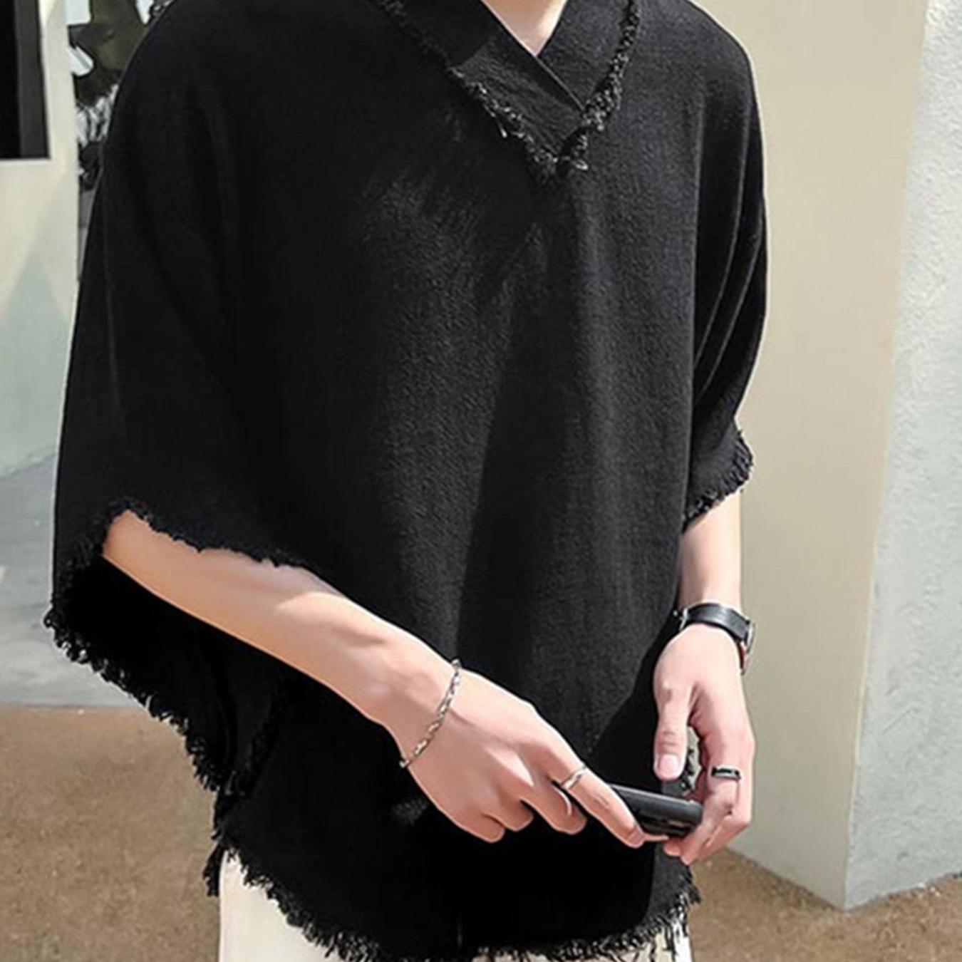 INCERUN Erkaklar uchun Tasodifiy V-yoqasi T-Shirt, 100% Paxta, Cho'zilmaydigan, Erkin Kesim, Bir Rangli, To'qilgan Matodan, Kattalar uchun Yozgi T-Shirt, KATTA O'lcham