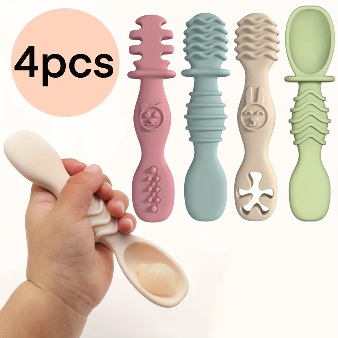 4-Piece Silicone Baby Spoon Set Soft-Tip BPA-Free Dishwasher Safe for Children 6 Months+