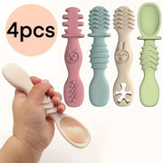 4-Piece Silicone Baby Spoon Set Soft-Tip BPA-Free Dishwasher Safe for Children 6 Months+
