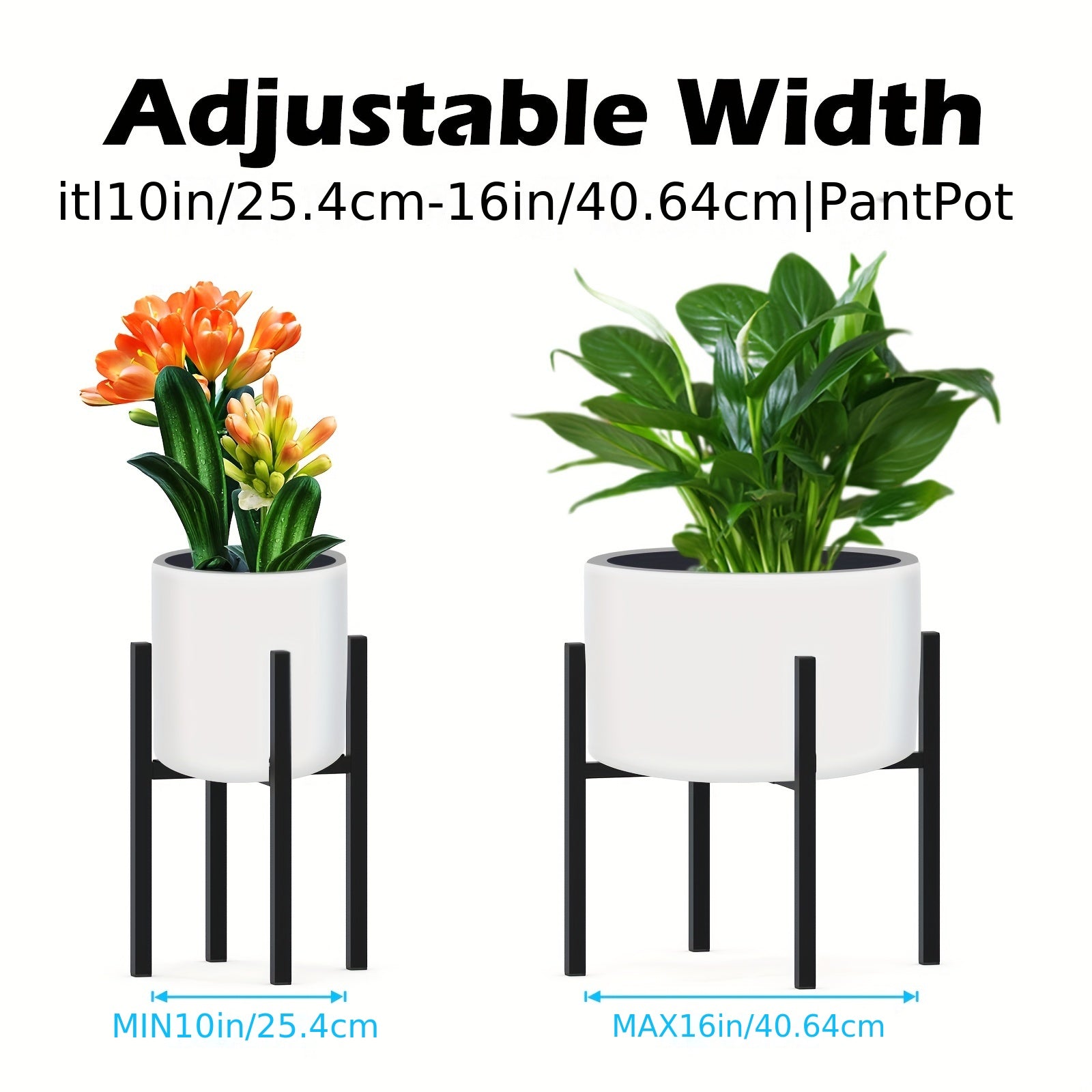 Modern Iron Art Adjustable Square Plant Stand for 8-30.48cm or 10-40.64cm Pots Indoor Outdoor