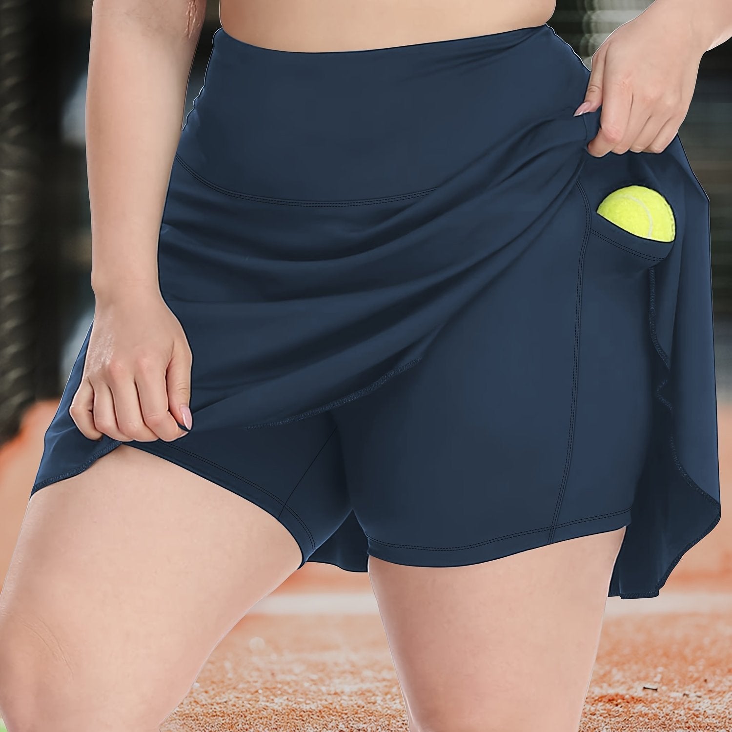 Plus Size Sports Skirt with Pockets High Stretch Polyester Flared Summer Tennis Skirt