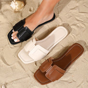 Women's Summer Flat Sandals Open Toe Slip-On Breathable PU Rubber Sole