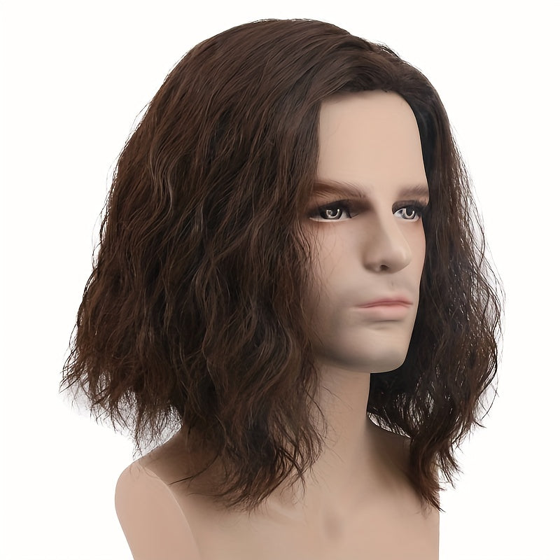 Short Curly Brown Wig for Men 40cm Halloween Costume Anime Accessory