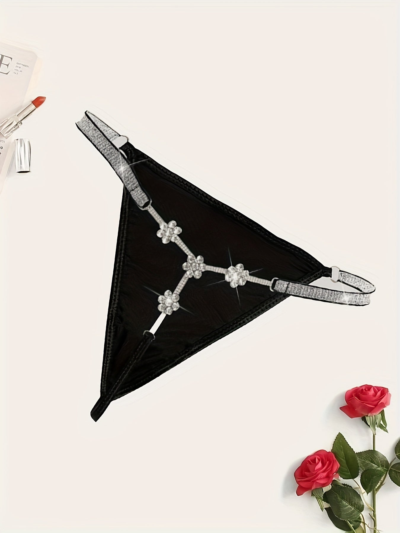 Бюстгальтер-стринг для женщин больших размеров с цветочным узором и стразами