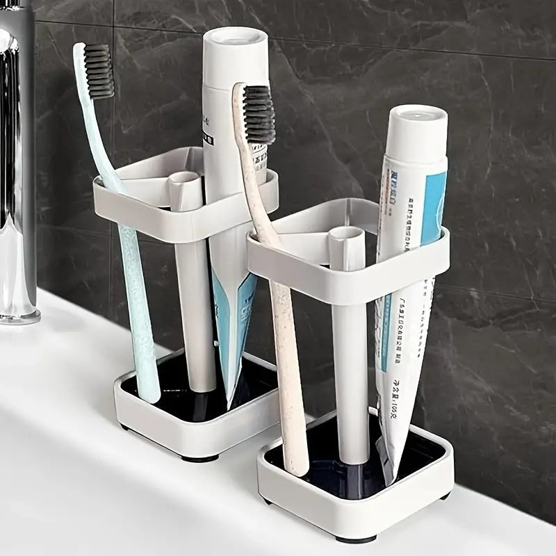 White Bathroom Toothbrush Holder and Cup Organizer with 3 Slots