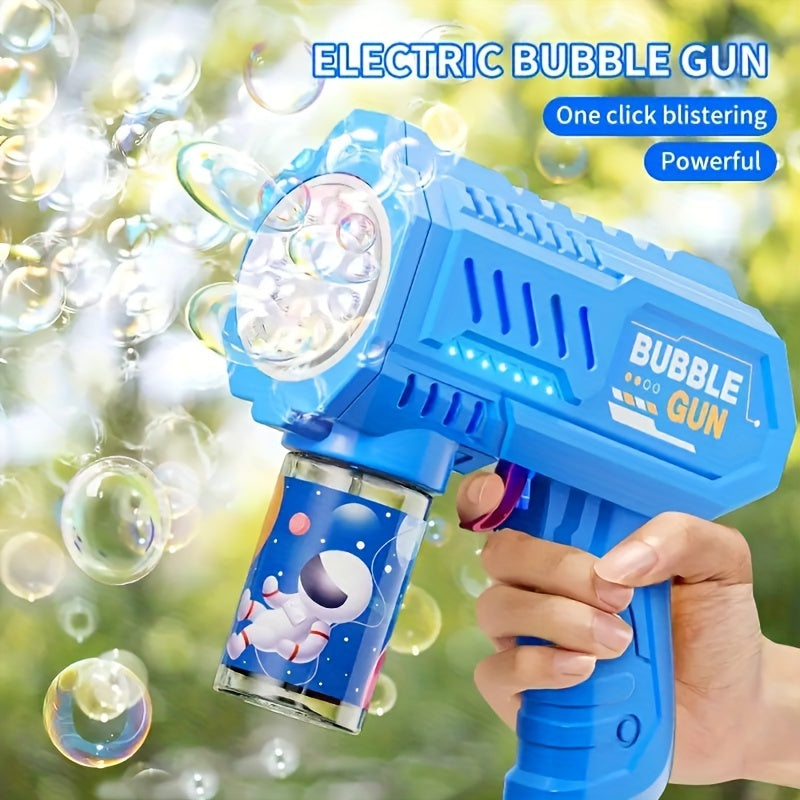 Kids Bubble Gun Toy with LED Lights, 10-Hole Plastic Blaster for Ages 3-12