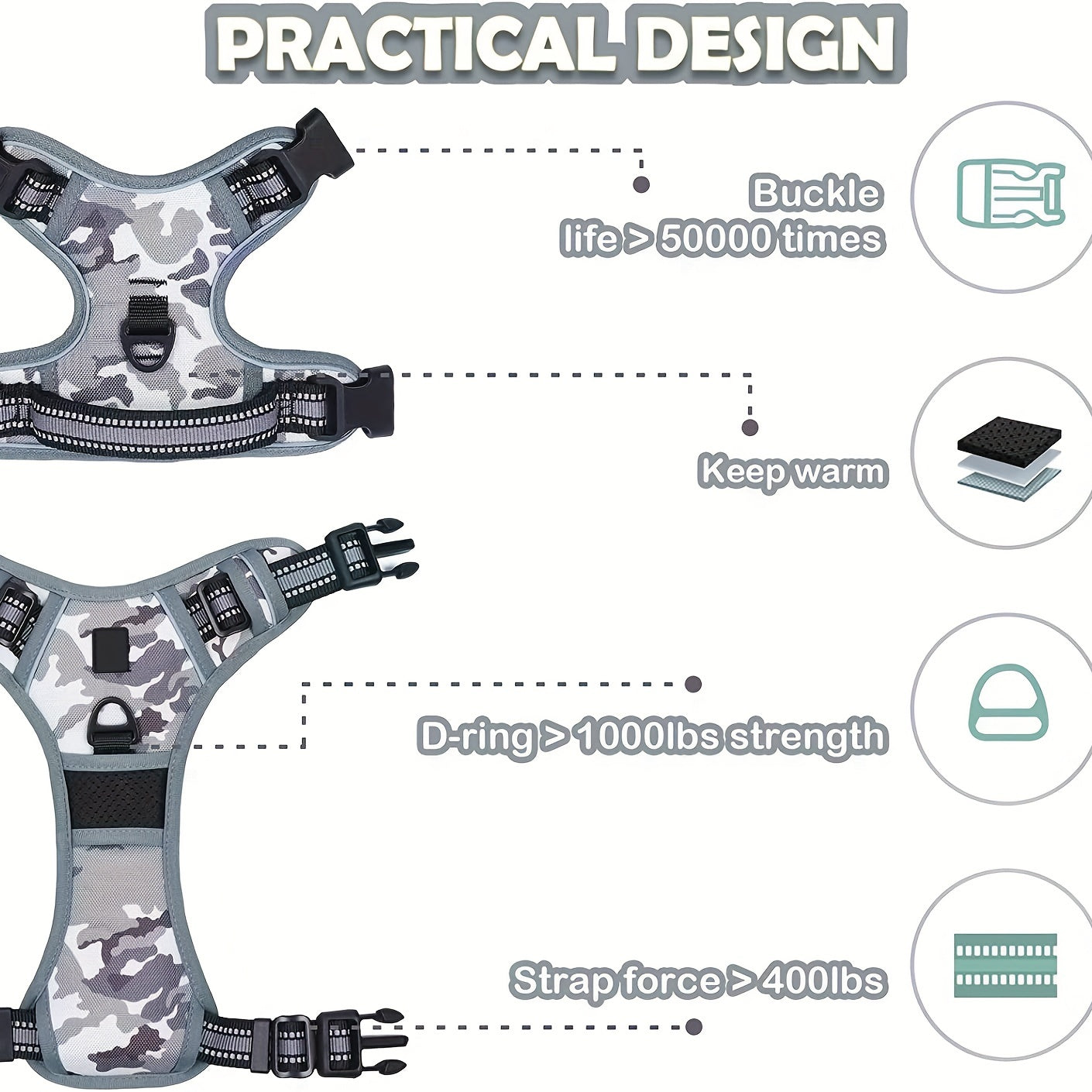 Reflective Camouflage No-Pull Dog Harness with Handle for Easy Walking and Training