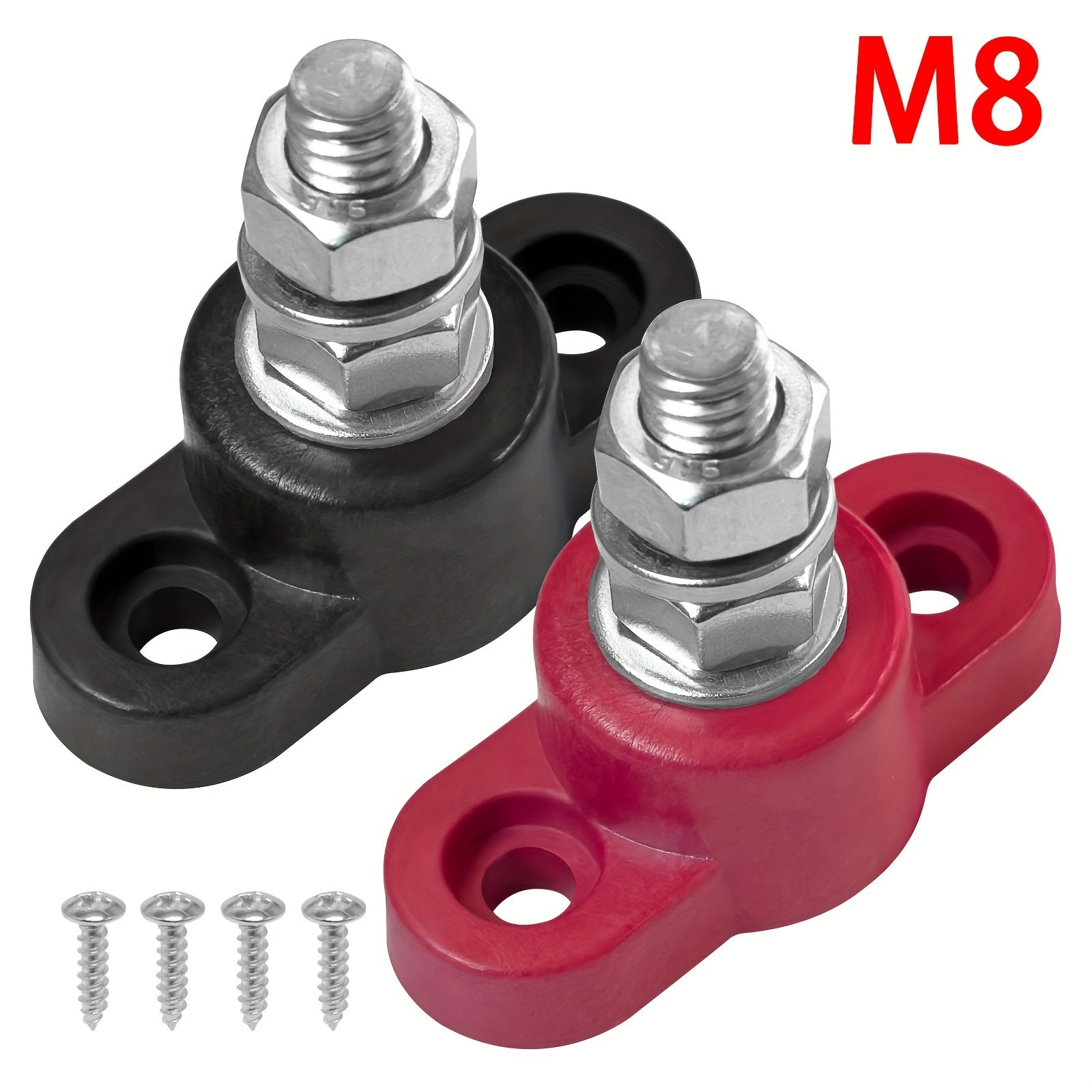 2pcs Heavy Duty Battery Junction Posts Block Power Ground Distribution Terminal Kit Red Black