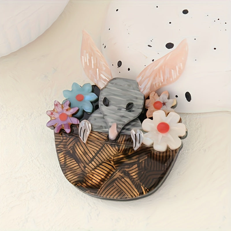 Элегантная акриловая брошь-булавка с цветочными украшениями - новинка в дизайне мультяшных животных - модный аксессуар для одежды, рюкзаков и повседневных вечеринок