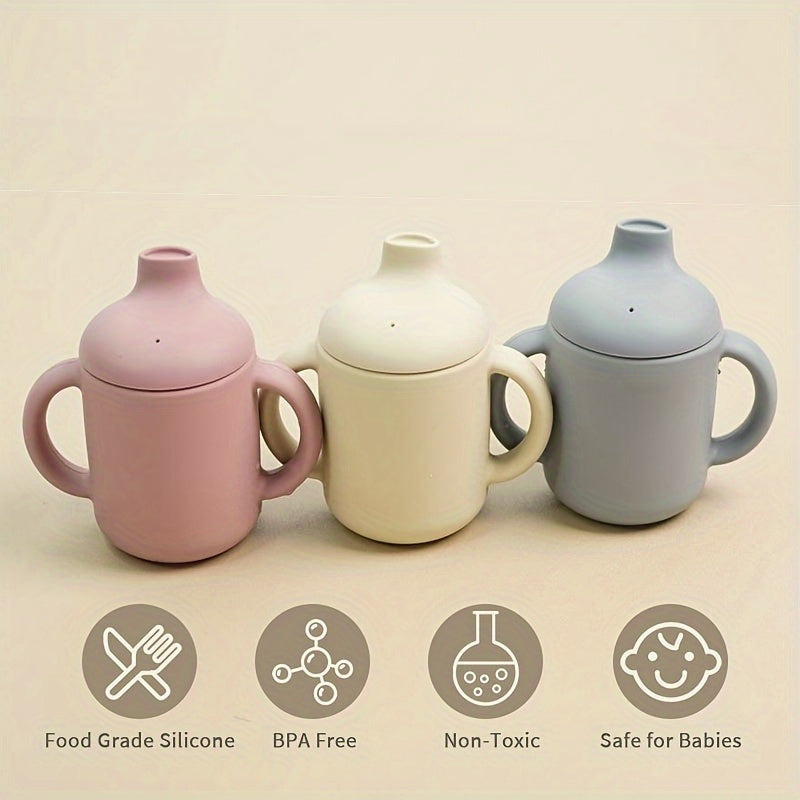 Kids Silicone Drinking Cups Set with Lids Handles Drop Resistant BPA Free