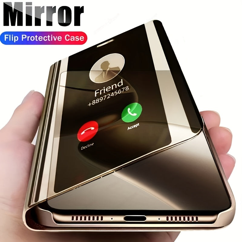 Magnetic Faux Leather Flip Phone Case with Smart Mirror Stand for Samsung Galaxy Models