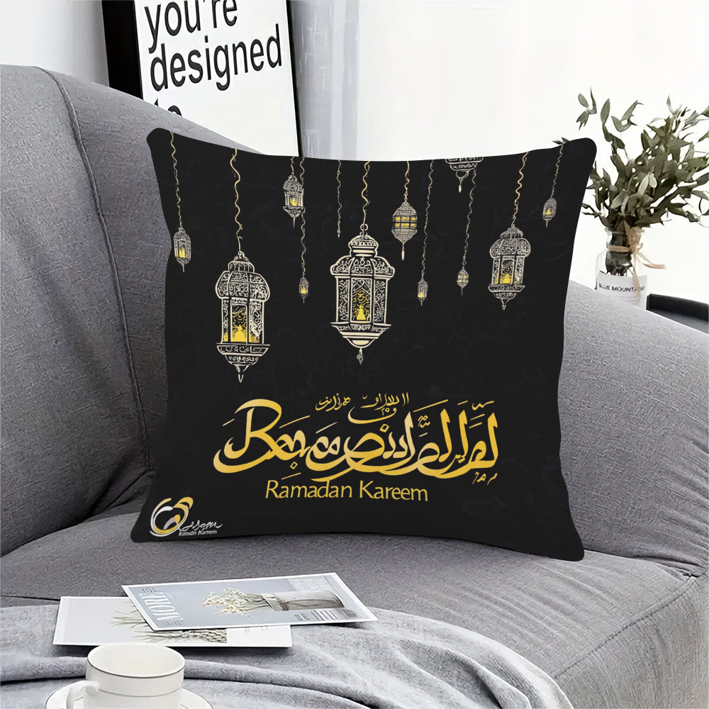 Ramadan Lantern Watercolor Square Pillow Cover 45.72cm Velvet Zipper Washable Indoor Outdoor