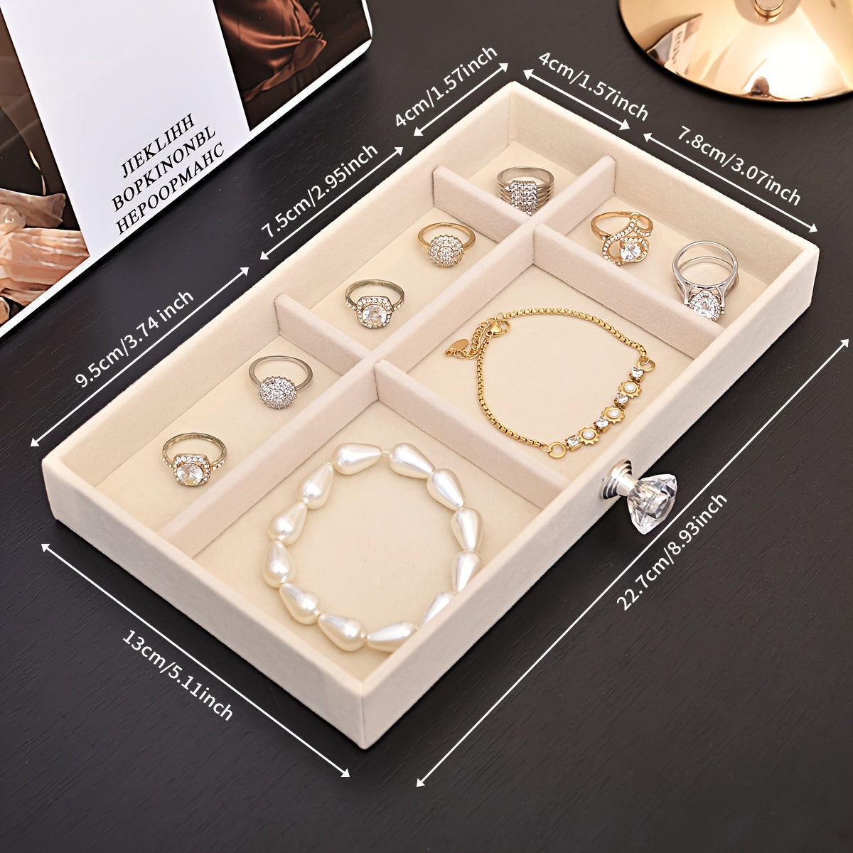 Velvet Jewelry Organizer with 5 Tiers Drawer Storage for Rings Earrings Necklaces and Bracelets