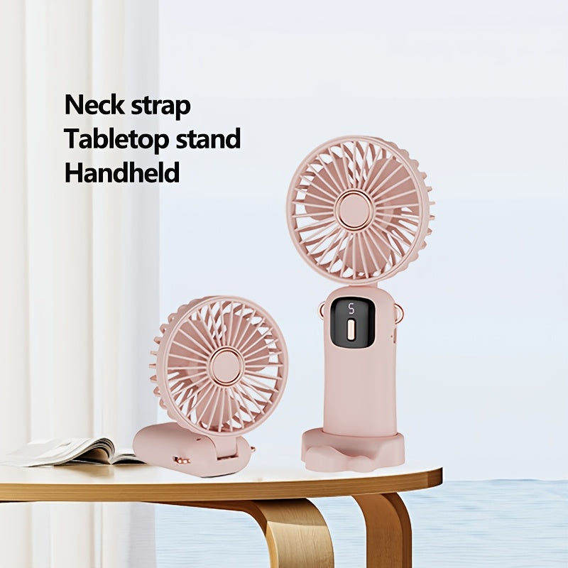 Portable Handheld Fan with LED Display USB Rechargeable Mini Folding Neck Fan for Office and Travel