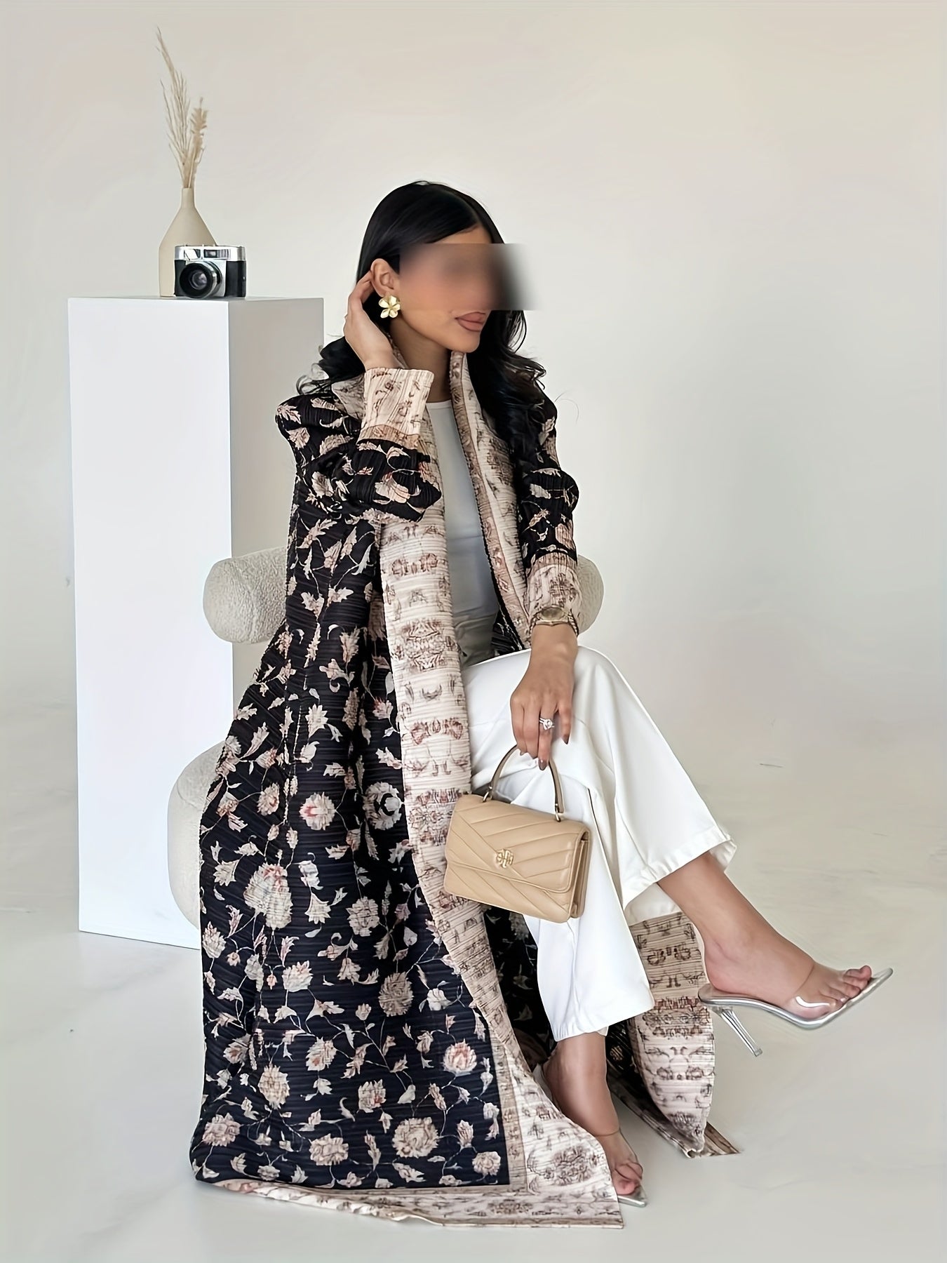 Women's Printed Chiffon Abaya with Pleats for Ramadan and Travel