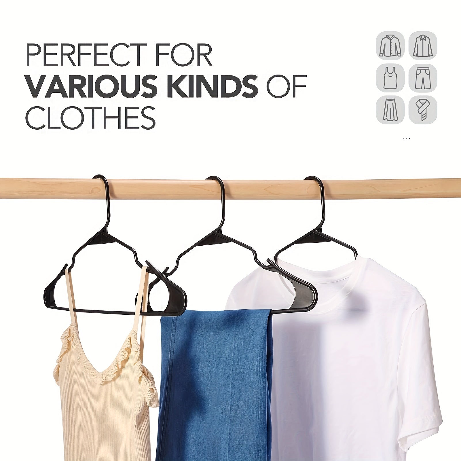 Set of 10 Non-slip Plastic Clothes Hangers Black White Space-saving Household Racks