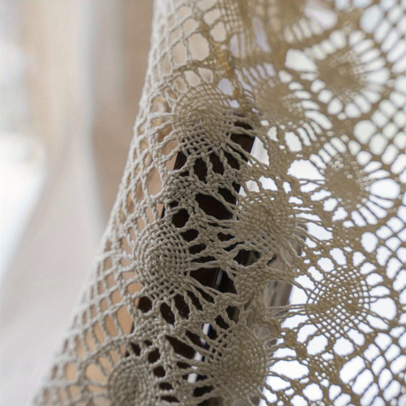 Bohem tarzidagi linen pardasi, geometrik kesimlar va tassellar bilan, UV himoyali, yorug'likni filtrlaydigan deraza bezatmasi