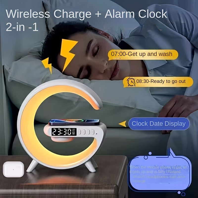 Compact Bluetooth Speaker with Desk Lamp Wireless Charging LED Light TF Card Playback