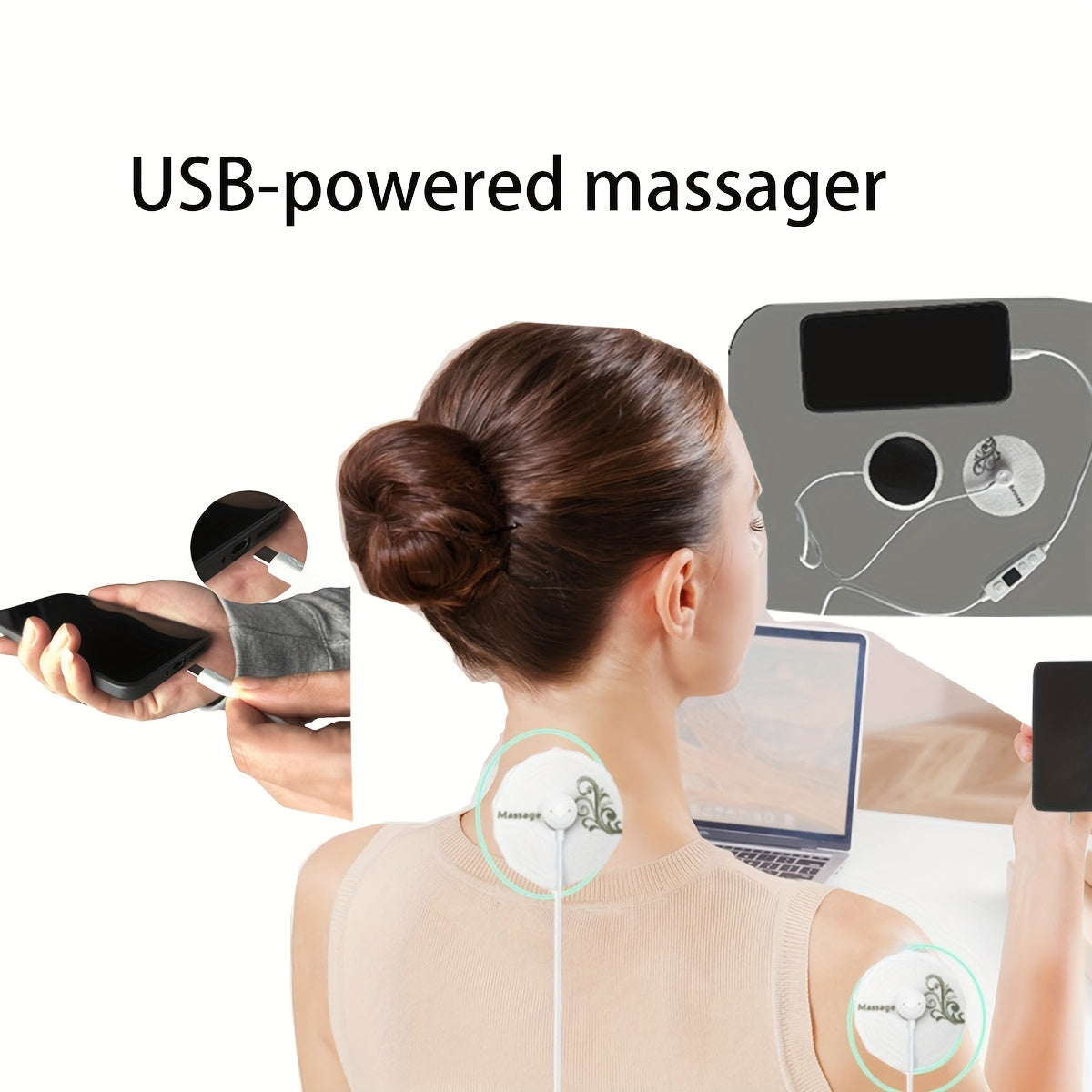 Portable Electric Massager with Display, 8 Intensity Levels, 6 Modes, Gel Pads