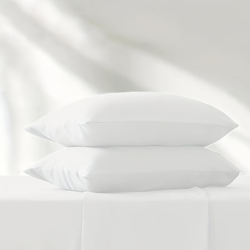 Set of 2 White Pillowcases Soft Brushed Solid Color Zip Closure