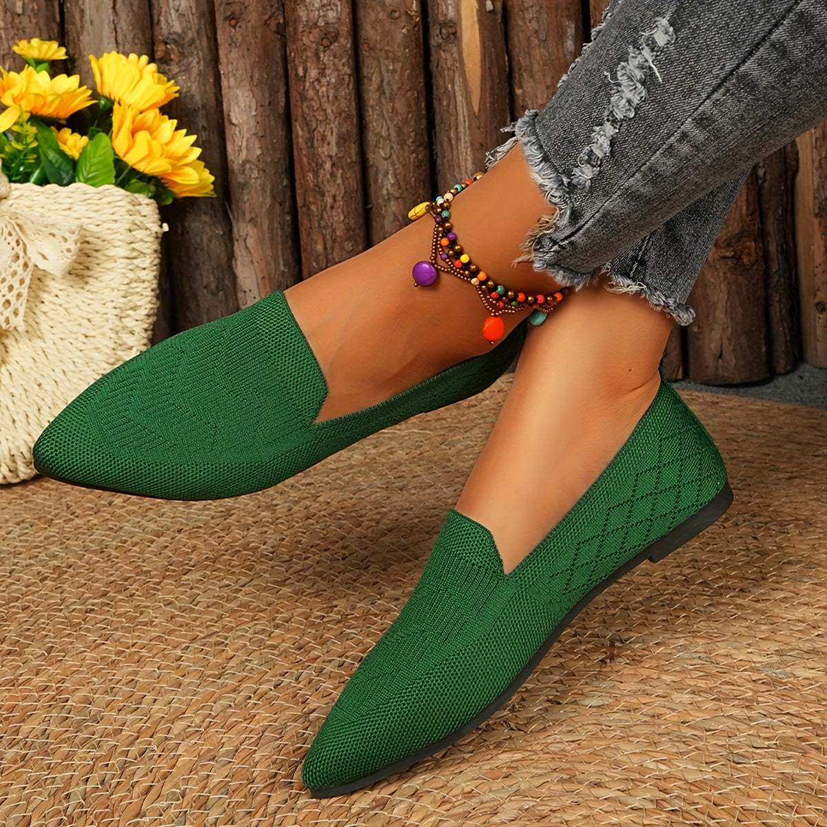 Women's Breathable Slip-On Mary Jane Flats with Fabric Upper and Rubber Sole