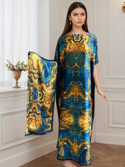 Ayollar uchun kattaroq o'lchamdagi gul bosma batwing ko'krakli maksi kiyim, kundalik va rasmiy, barcha mavsumlar uchun