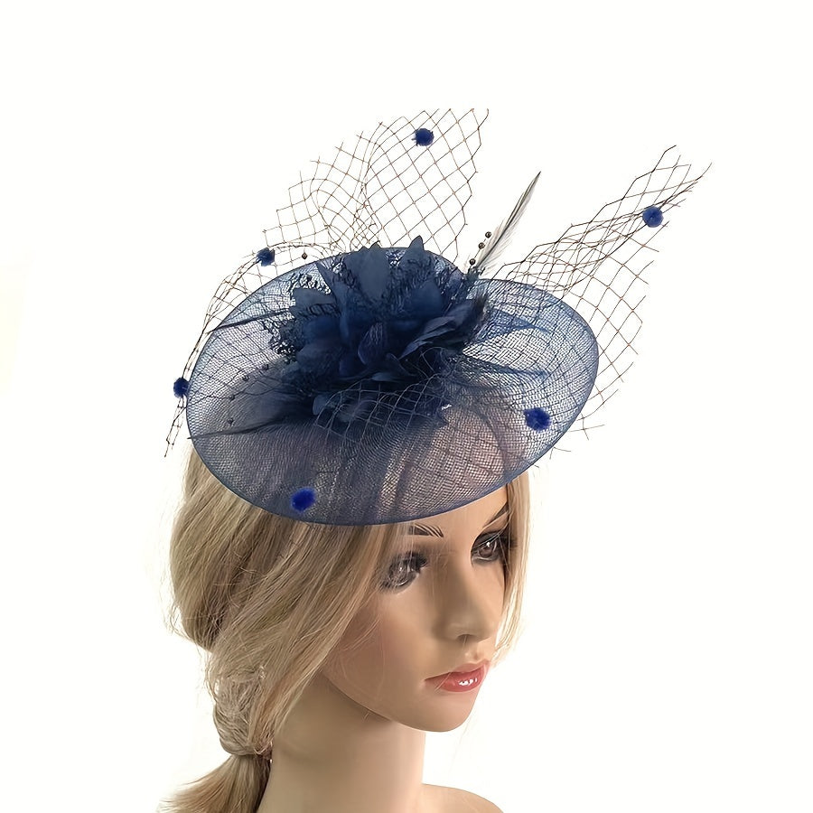 Fascinator Headband Mesh Veil Faux Feather for Horse Racing and Events