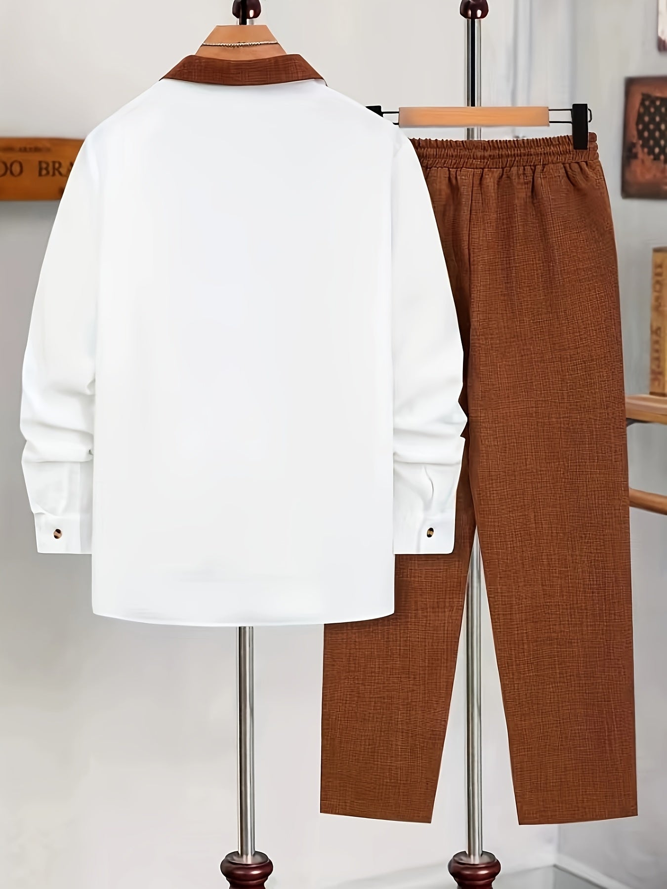 Long Sleeve Color Blocked Two-Piece Set with Suit Collar and Straight-Leg Trousers for Autumn Winter