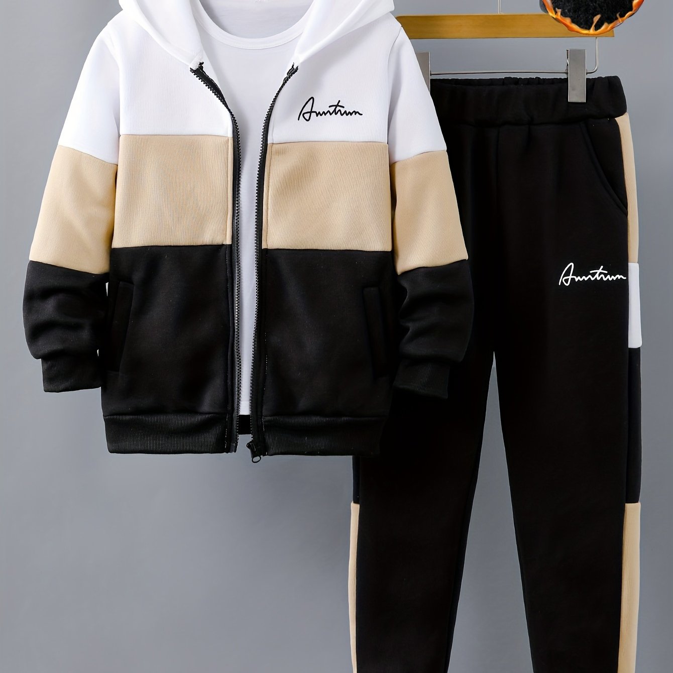 Детский флисовый комплект с топом на молнии с буквенным принтом и теплой повседневной верхней одеждой для осени и зимы