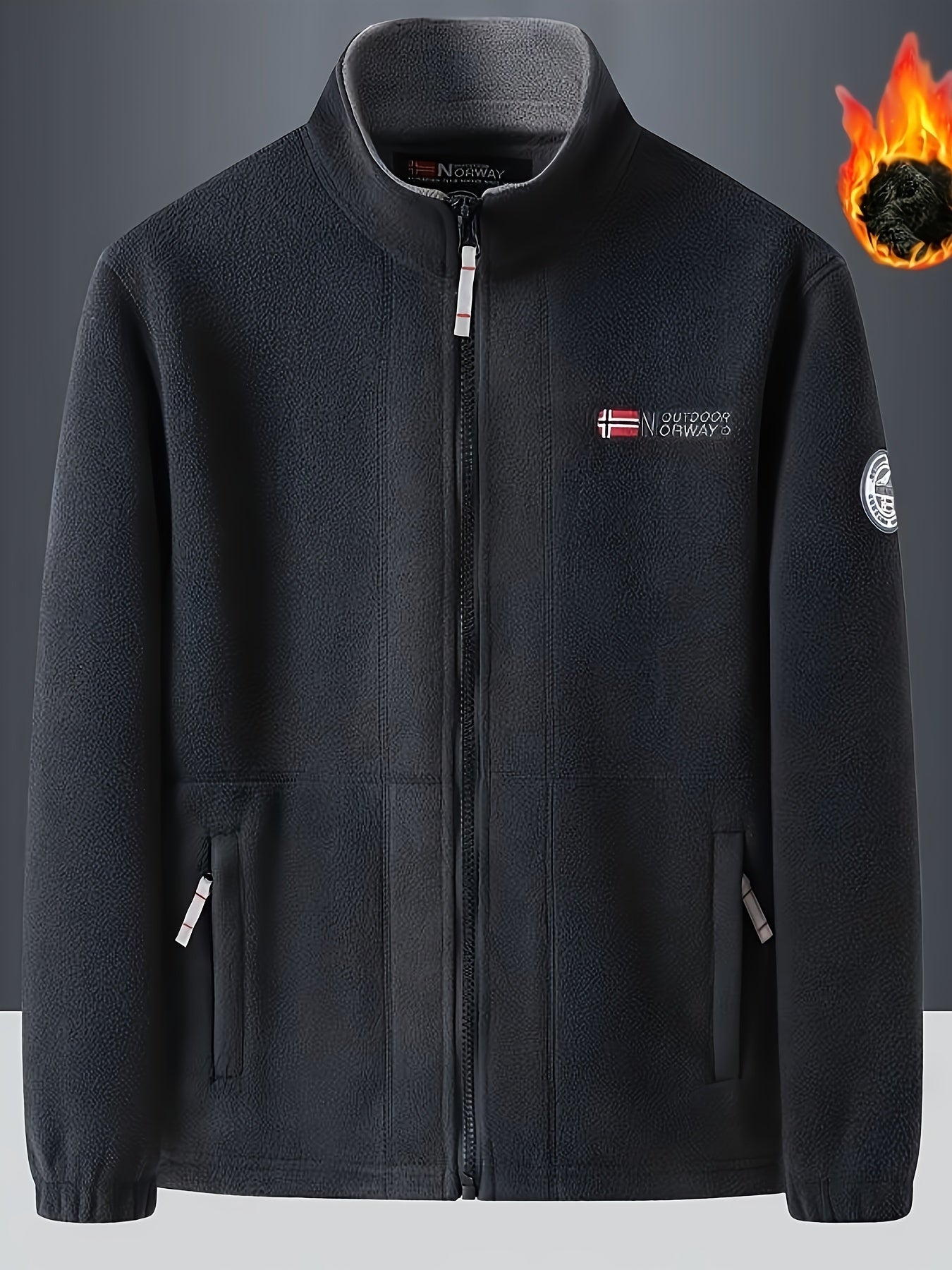 Men's Fleece Zipper Jacket for Autumn Winter Outdoor Casual Solid Polyester