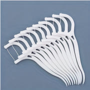 Disposable Dental Floss Sticks Pack of 50 for Travel Hygiene White Plastic