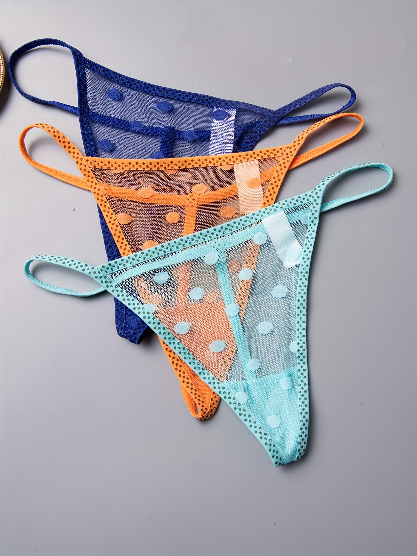 Women's Semi-Sheer Dot Pattern Thong Panties 8-Pack Stretchy Comfortable