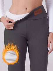 Women's Fleece-Lined Thermal Leggings High-Waisted Non-Slip Waistband Black Beige Plus Size