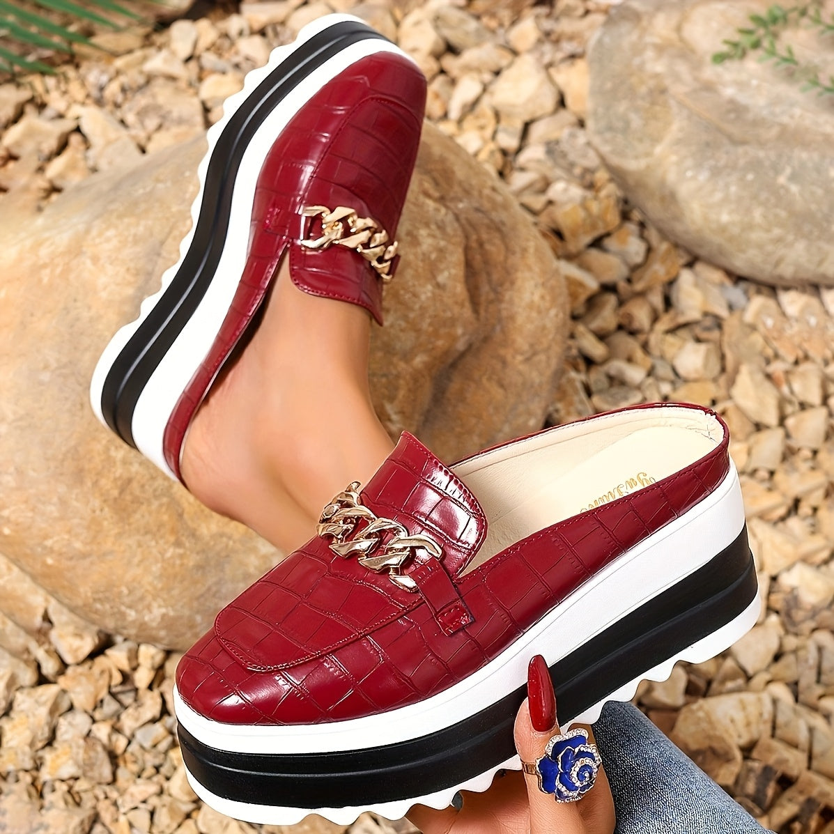 Women's Platform Shoes Synthetic Cushion Sole Gold Chain Casual Footwear