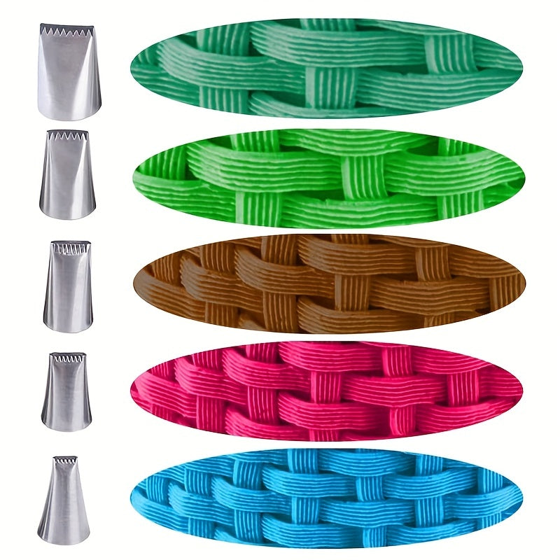 5 dona zanglamas po'latdan yasalgan quvur uchlari to'plami - murakkab tort bezash uchun ideal, tishli va tekis qirralar bilan. Tug'ilgan kun va yubiley bayramlari uchun ideal, zarur tort bezash materiallarini o'z ichiga oladi.