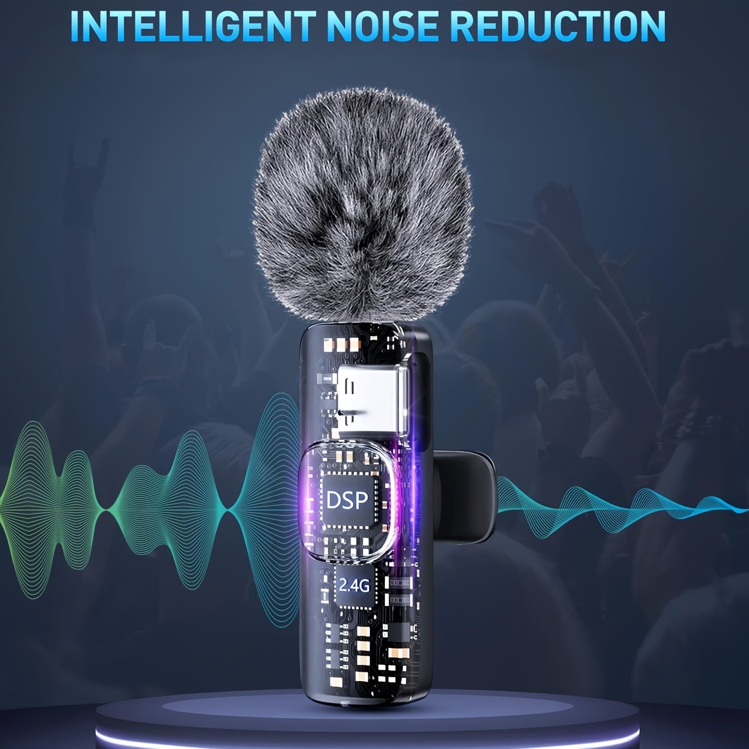 Micrófono de solapa inalámbrico con USB-C, grabación con un toque para streaming y videoconferencias