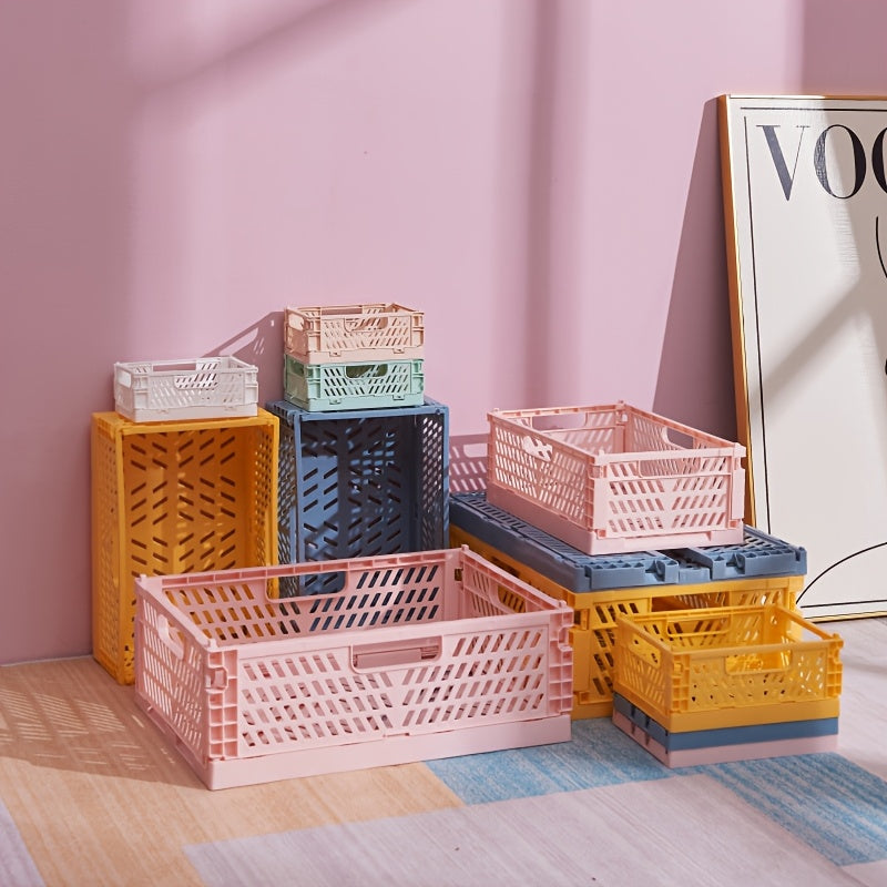 Foldable Plastic Storage Basket for Home Office Organization Multi-Functional Shelf Bin